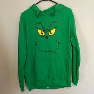 Dr. Seuss Grinch Hoodie Green Face Graphic Women's Junior’s Medium (7-9) NWOT